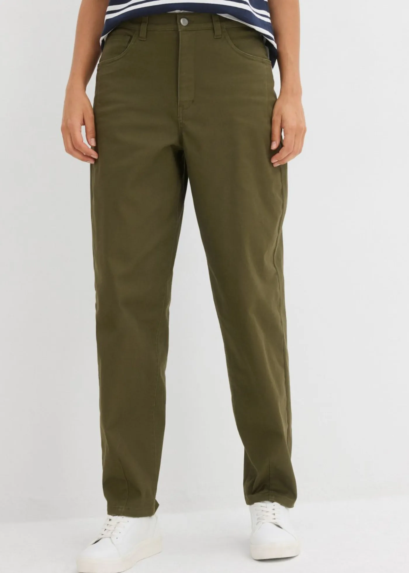 bonprix bonprix Pantalones|Novedades>Pantalón con cinturilla cómoda y corte barrel Verde oliva oscuro