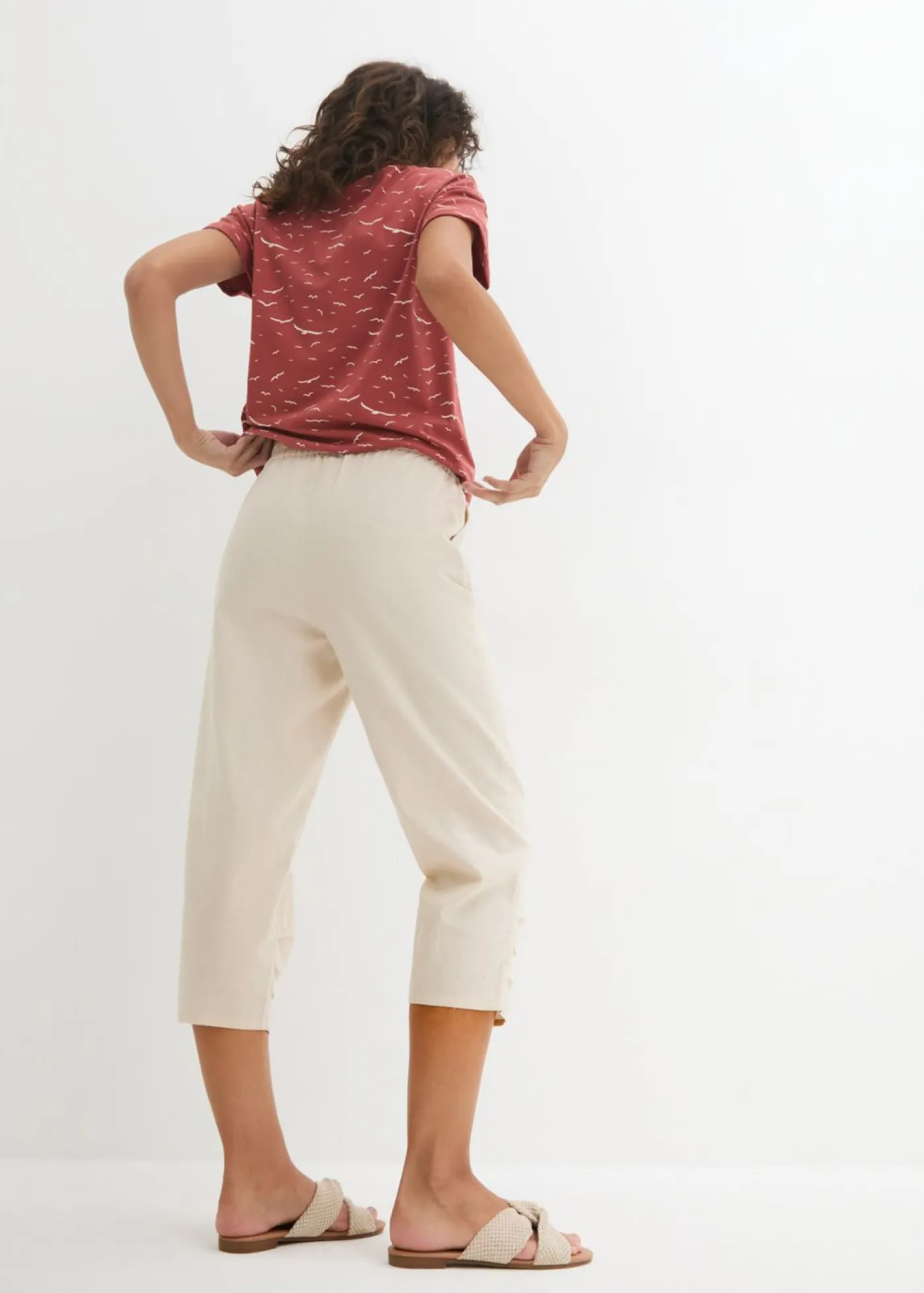Mujer bonprix bonprix Pantalón con corte zanahoria de mezcla de lino y algodón