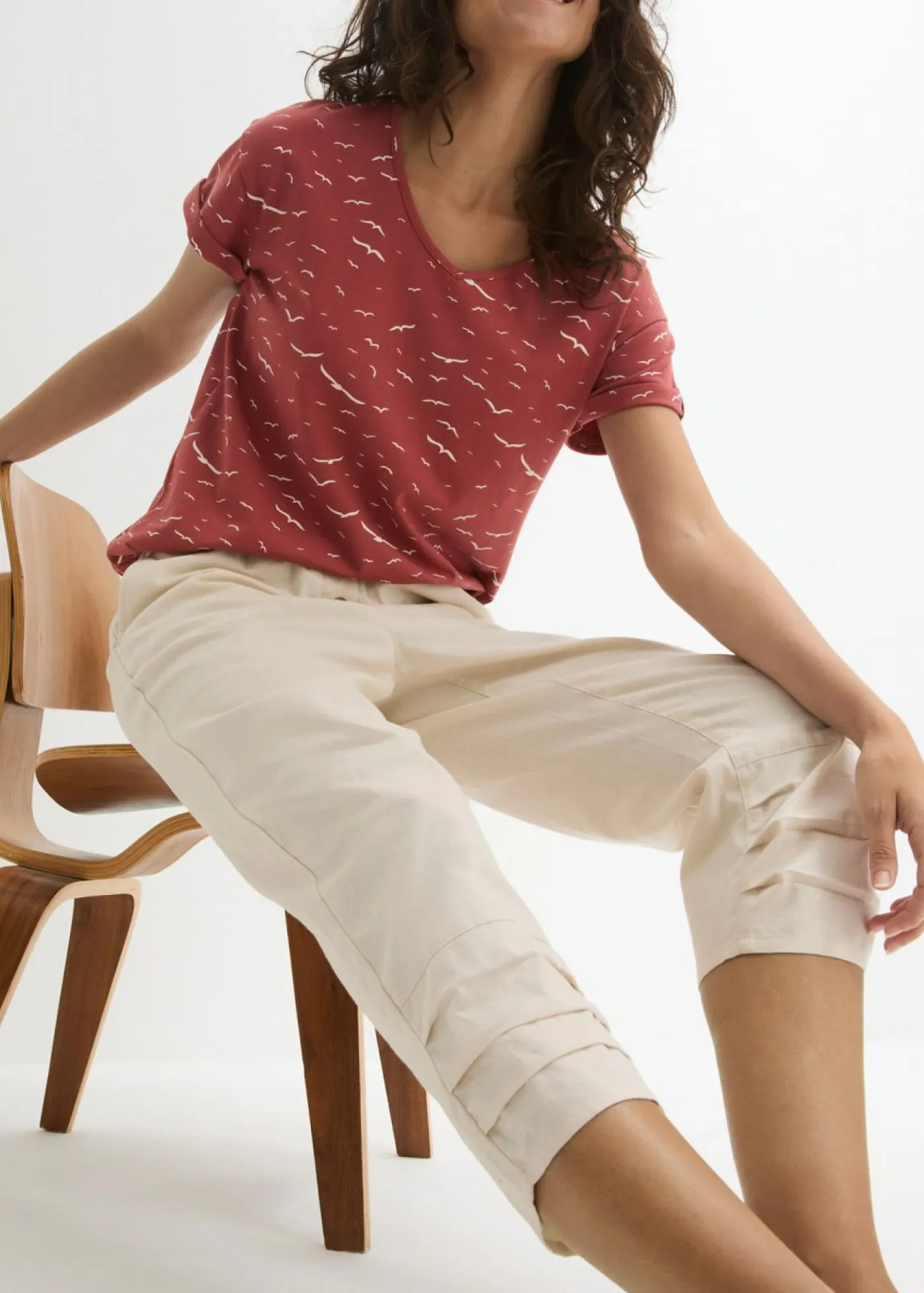 Mujer bonprix bonprix Pantalón con corte zanahoria de mezcla de lino y algodón