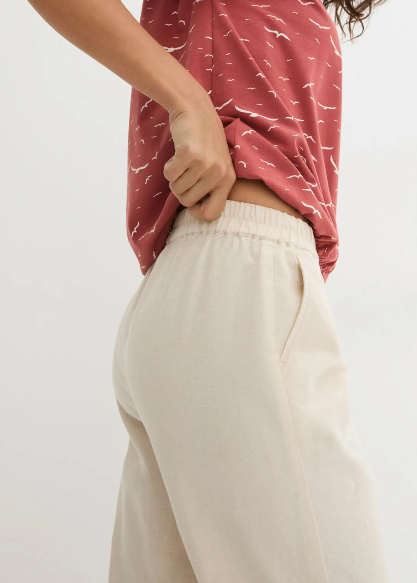 Mujer bonprix bonprix Pantalón con corte zanahoria de mezcla de lino y algodón