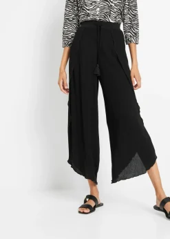 bonprix bonprix Pantalones>Pantalón con efecto arrugado estructurado Negro