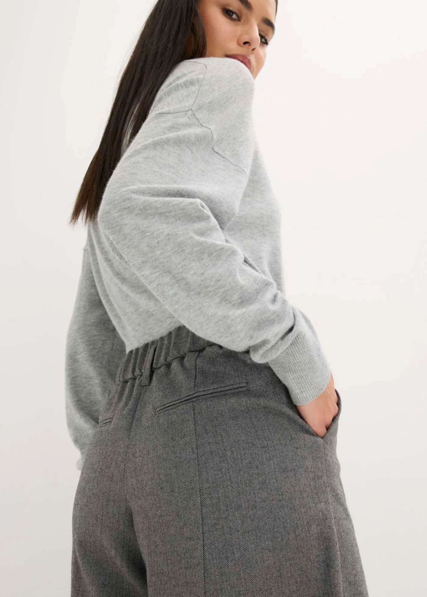 bonprix bonprix Shorts|Pantalones>Pantalón con espiga en aspecto de lana Gris jaspeado