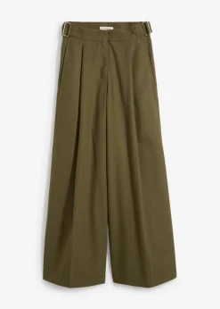 bonprix bonprix Esenciales|Pantalones>Pantalón con hebilla lateral de mezcla de viscosa Verde oliva oscuro