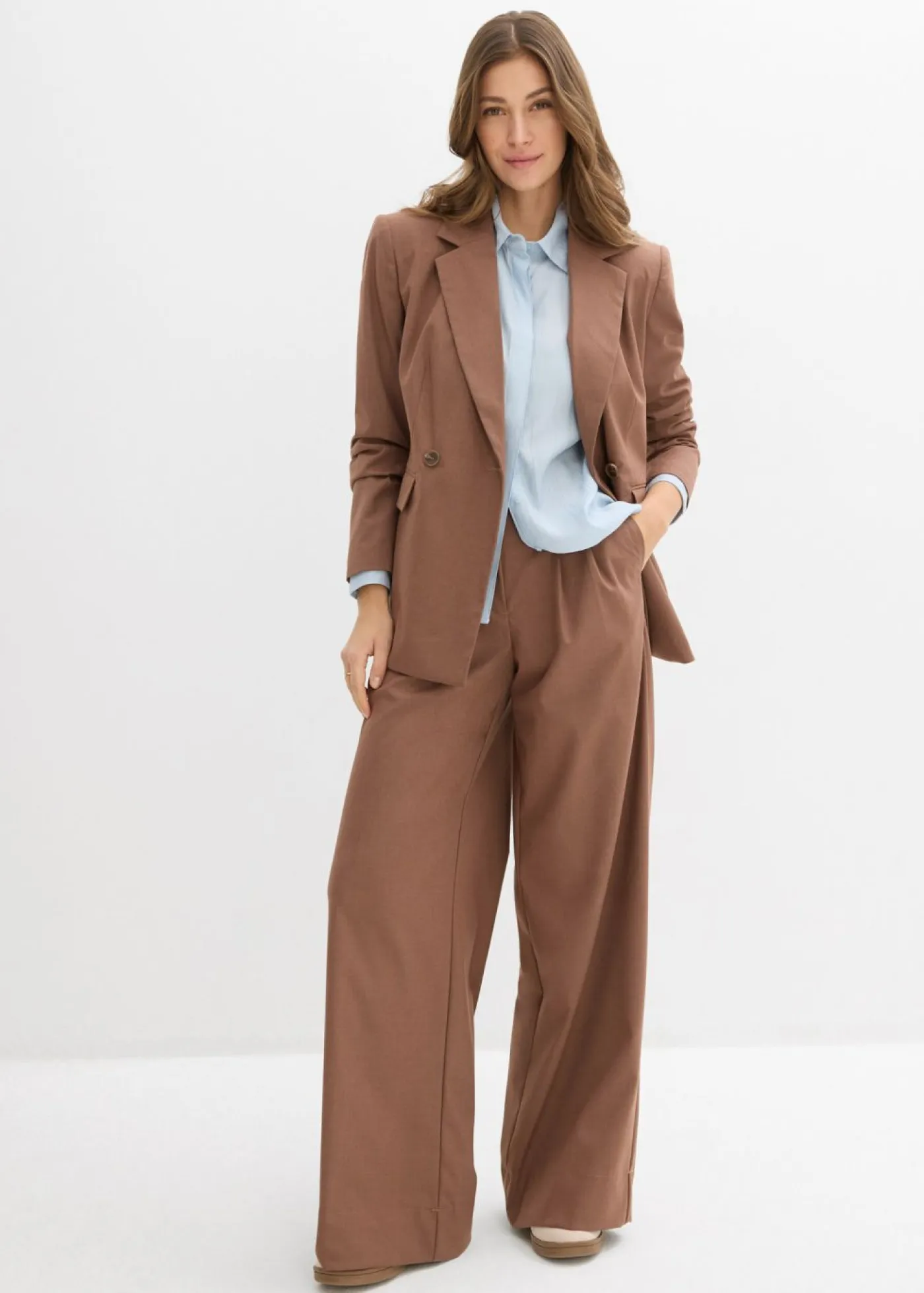 bonprix bonprix Pantalones>Pantalón con pinzas y cinturilla cómoda Marrón castaño