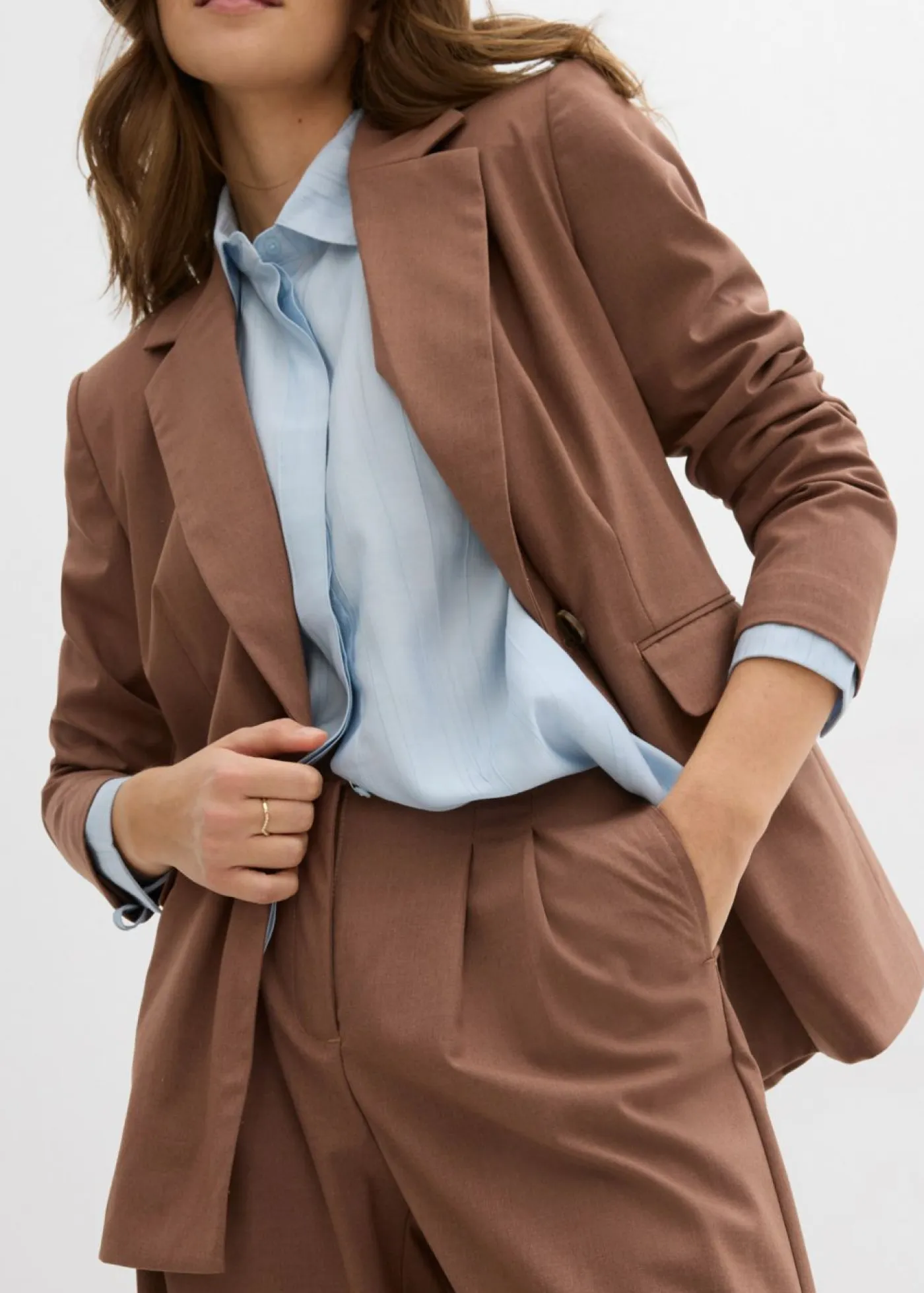 bonprix bonprix Pantalones>Pantalón con pinzas y cinturilla cómoda Marrón castaño