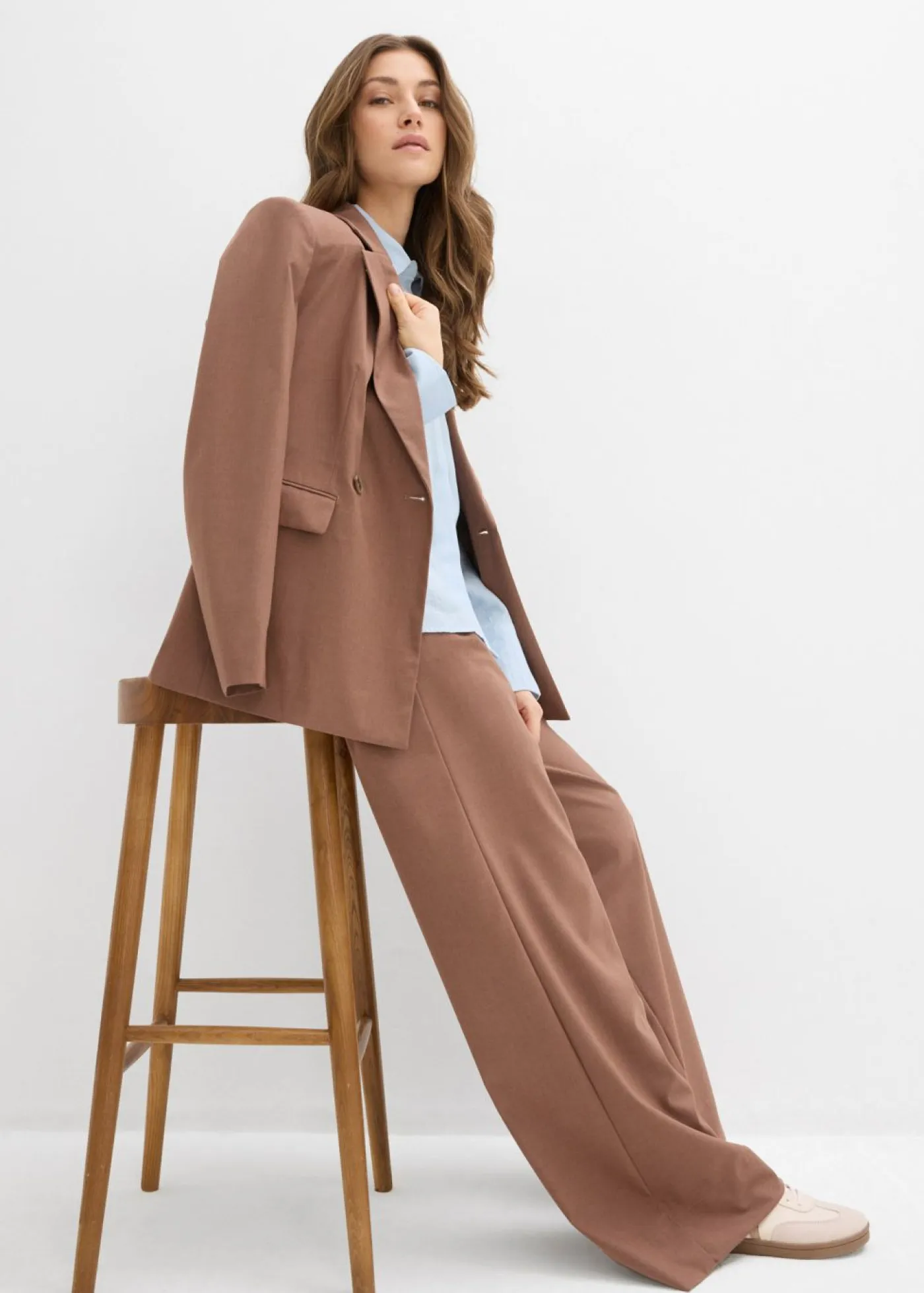 bonprix bonprix Pantalones>Pantalón con pinzas y cinturilla cómoda Marrón castaño