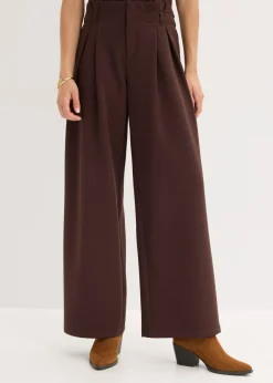 bonprix bonprix Pantalones>Pantalón con pinzas y cinturilla cómoda Marrón oscuro