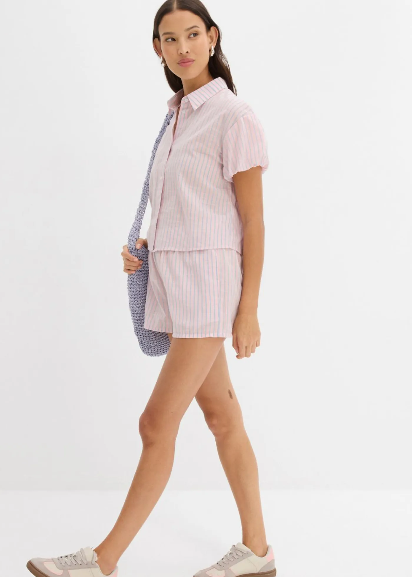 bonprix bonprix Shorts|Pantalones>Pantalón corto de algodón puro rosa pastel-azul claro con rayas