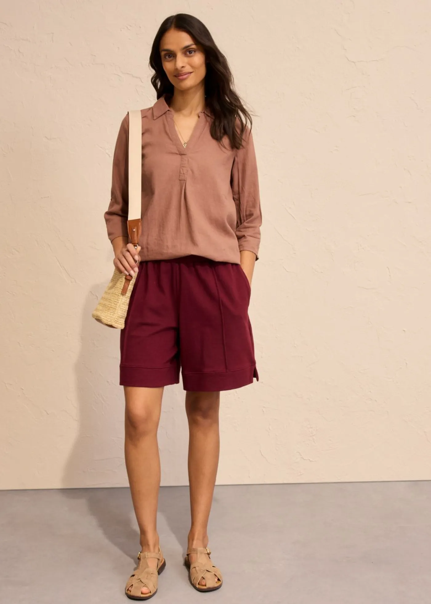 bonprix bonprix Shorts|Ropa Cómoda>Pantalón corto de chándal de mezcla de algodón rojo avellana