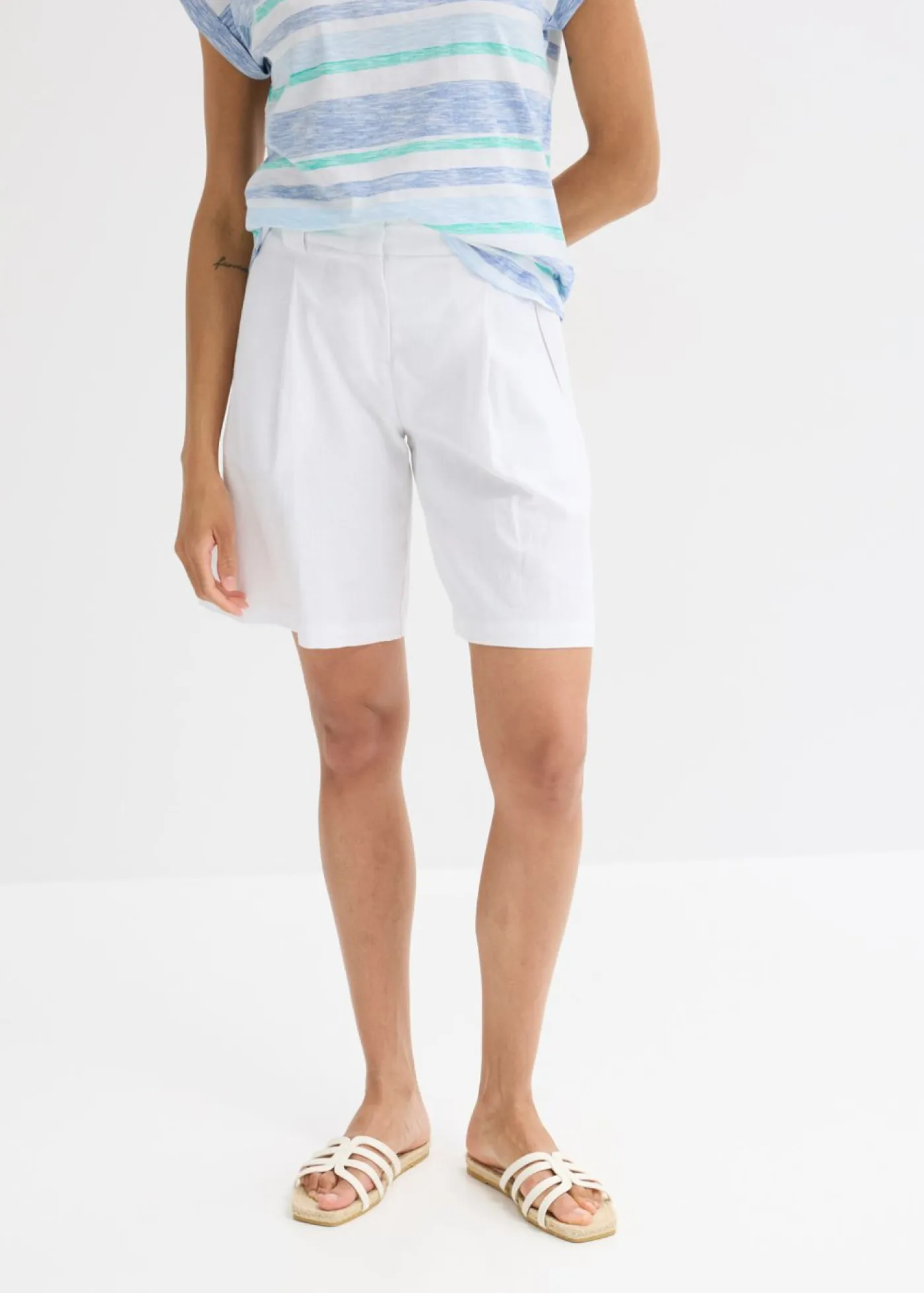 bonprix bonprix Shorts|Pantalones>Pantalón corto de mezcla de lino ligero Blanco