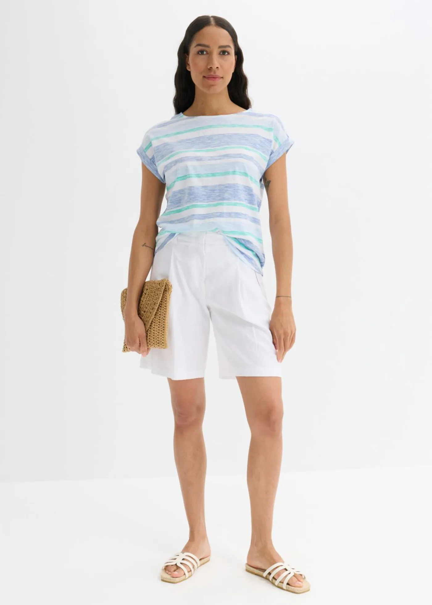 bonprix bonprix Shorts|Pantalones>Pantalón corto de mezcla de lino ligero Blanco