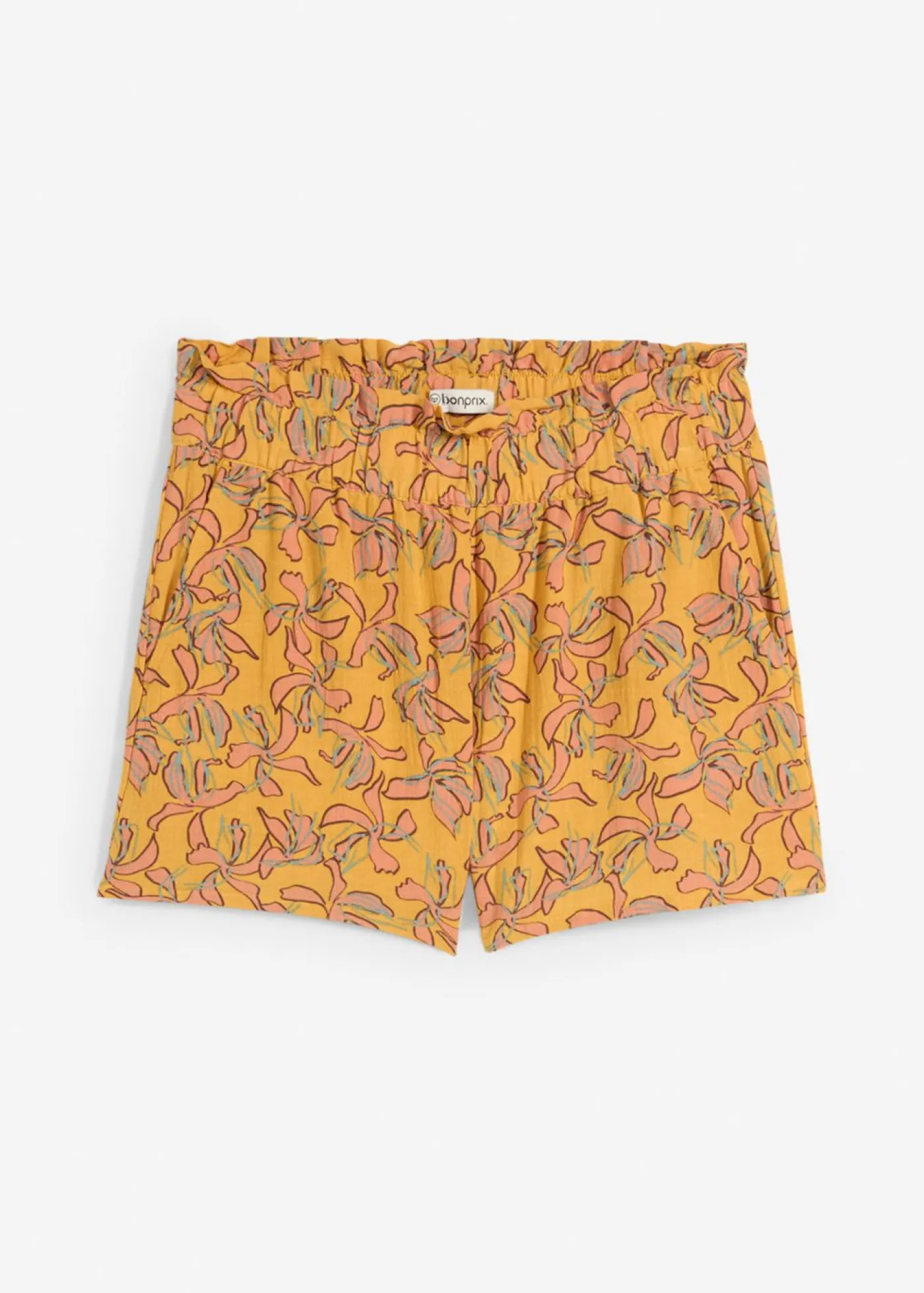bonprix bonprix Shorts|Pantalones>Pantalón corto de mezcla de viscosa y algodón miel-mandarina mate con flores