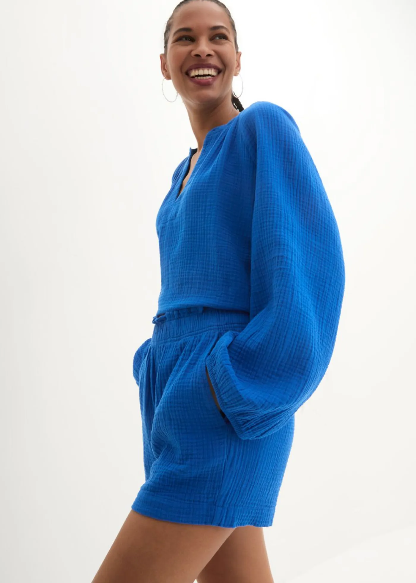 bonprix bonprix Shorts|Pantalones>Pantalón corto de muselina de algodón puro Azur