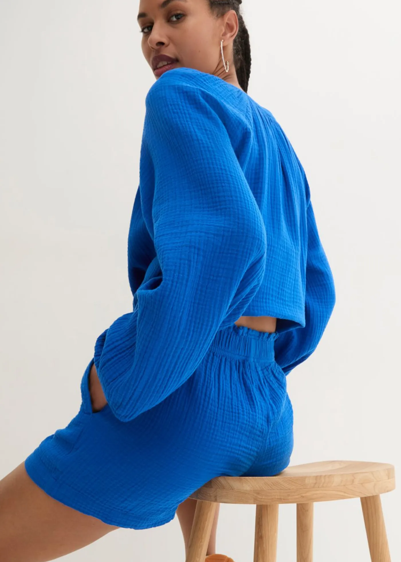 bonprix bonprix Shorts|Pantalones>Pantalón corto de muselina de algodón puro Azur