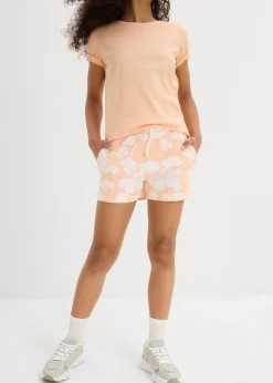 bonprix bonprix Ropa 9 A 16 Años·Shorts>Pantalón corto de punto de algodón orgánico puro Melocotón + blanco