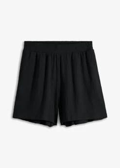 bonprix bonprix Shorts|Pantalones>Pantalón corto de punto estructurado sin cierre con cinturilla alta Negro
