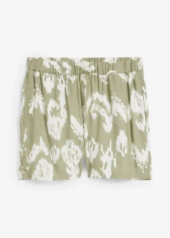 bonprix bonprix Shorts|Pantalones>Pantalón corto de viscosa con cinturilla cómoda verde alga-blanco lana