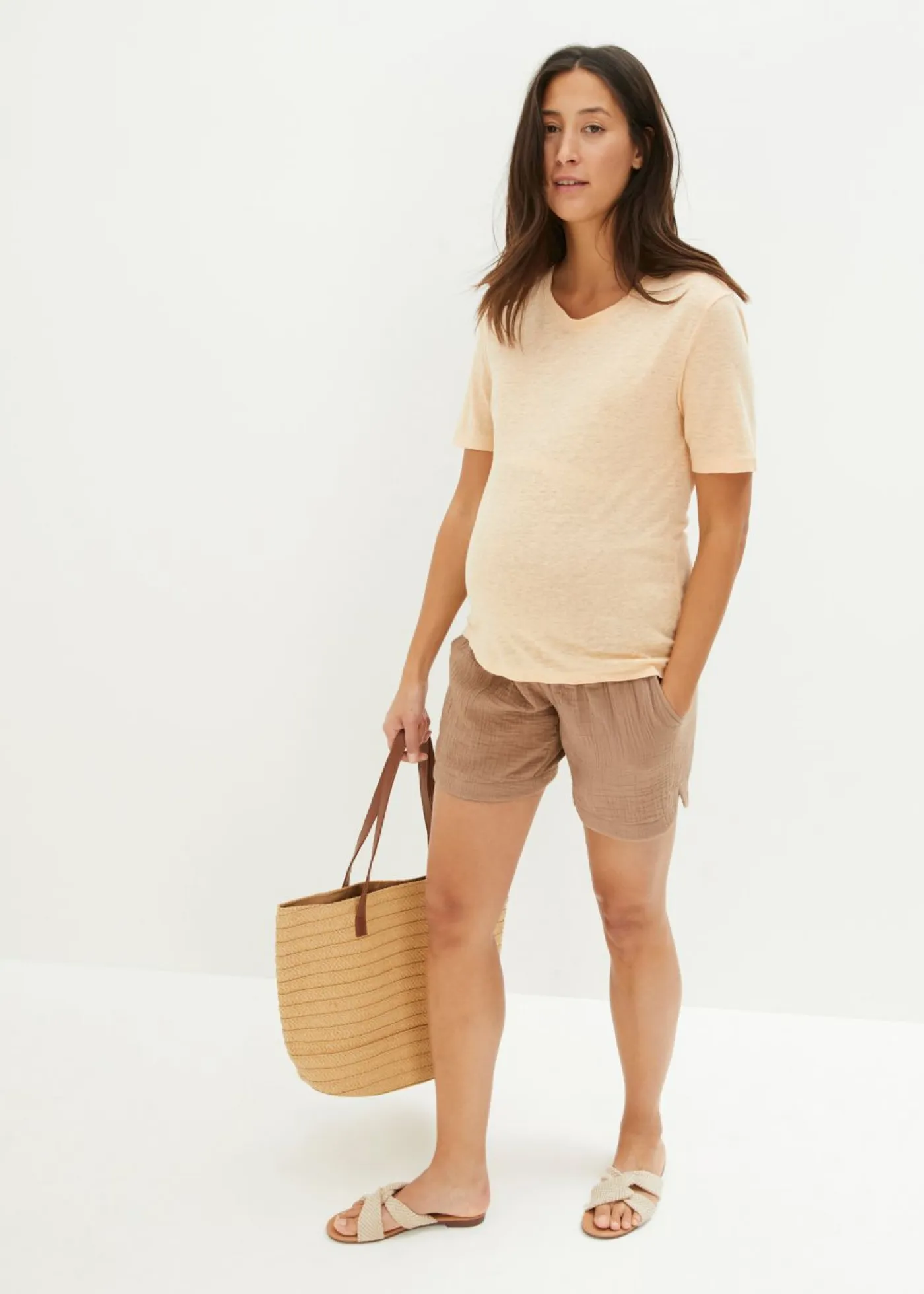 bonprix bonprix Premamá>Pantalón corto premamá de muselina de algodón puro arcilla