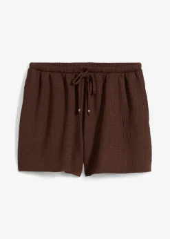 bonprix bonprix Shorts|Pantalones>Pantalón corto sin cierre de crepé estructurado Marrón tierra