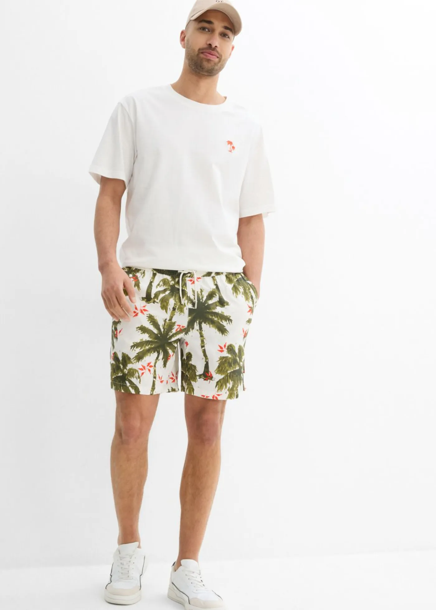 bonprix bonprix Ropa De Playa|Shorts>Pantalón corto sin cierre de viscosa con corte holgado blanco lana-verde oliva-verde oliva oscuro-verde oliva dorado-naranja