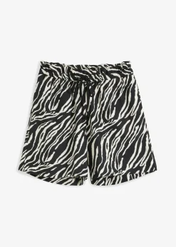 bonprix bonprix Shorts|Pantalones>Pantalón corto tipo paperbag con cordón estampado cebra negro/crudo