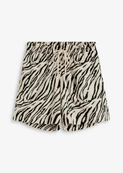 bonprix bonprix Shorts|Pantalones>Pantalón corto tipo paperbag con cordón Crudo-negro con estampado de cebra