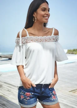 Mujer bonprix bonprix Pantalón corto vaquero con bordado