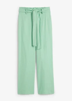 bonprix bonprix Pantalones>Pantalón culotte de mezcla de lino vaporosa Hierbabuena