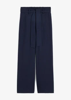 bonprix bonprix Pantalones>Pantalón culotte de mezcla de lino vaporosa Azul marino
