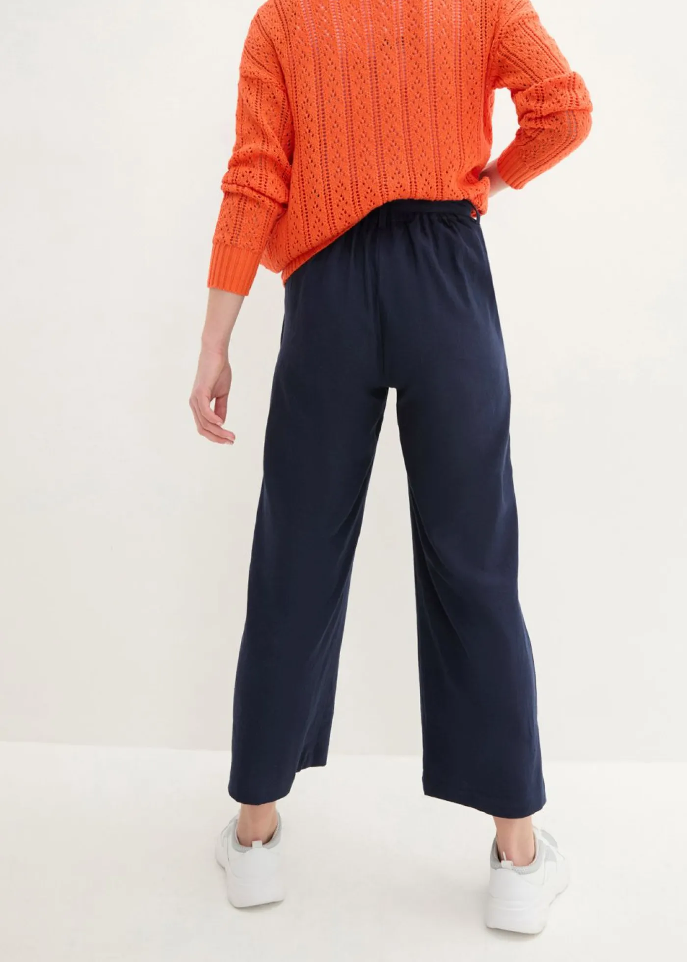 bonprix bonprix Pantalones>Pantalón culotte de mezcla de lino vaporosa Azul marino