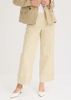 bonprix bonprix Pantalones>Pantalón de algodón elástico con pinzas Arena claro