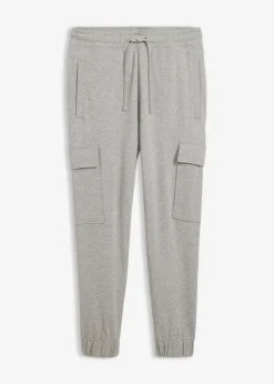 bonprix bonprix Ropa Deportiva|Pantalones>Pantalón de chándal con bolsillos tipo cargo y corte holgado Gris claro jaspeado