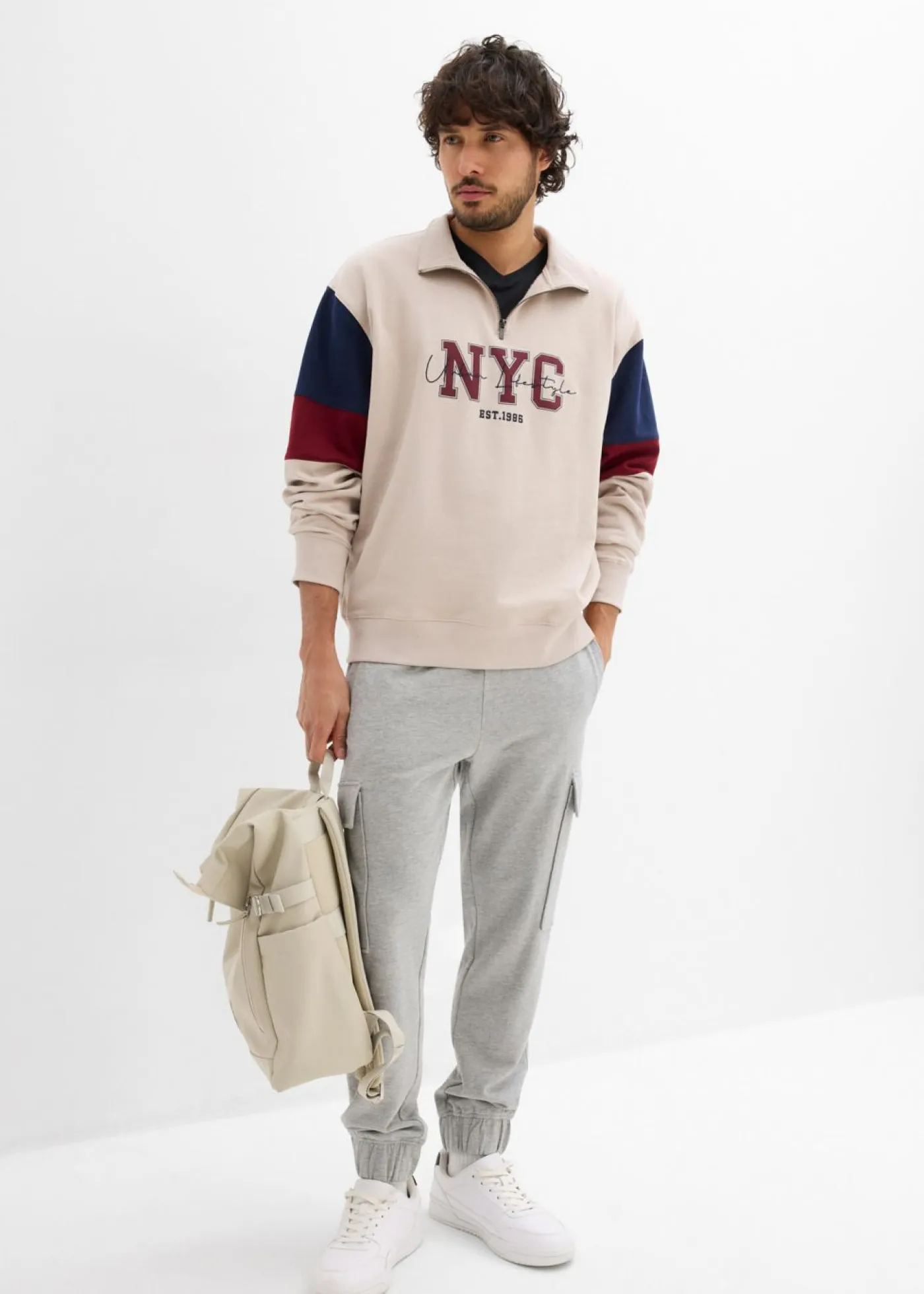 bonprix bonprix Ropa Deportiva|Pantalones>Pantalón de chándal con bolsillos tipo cargo y corte holgado Gris claro jaspeado