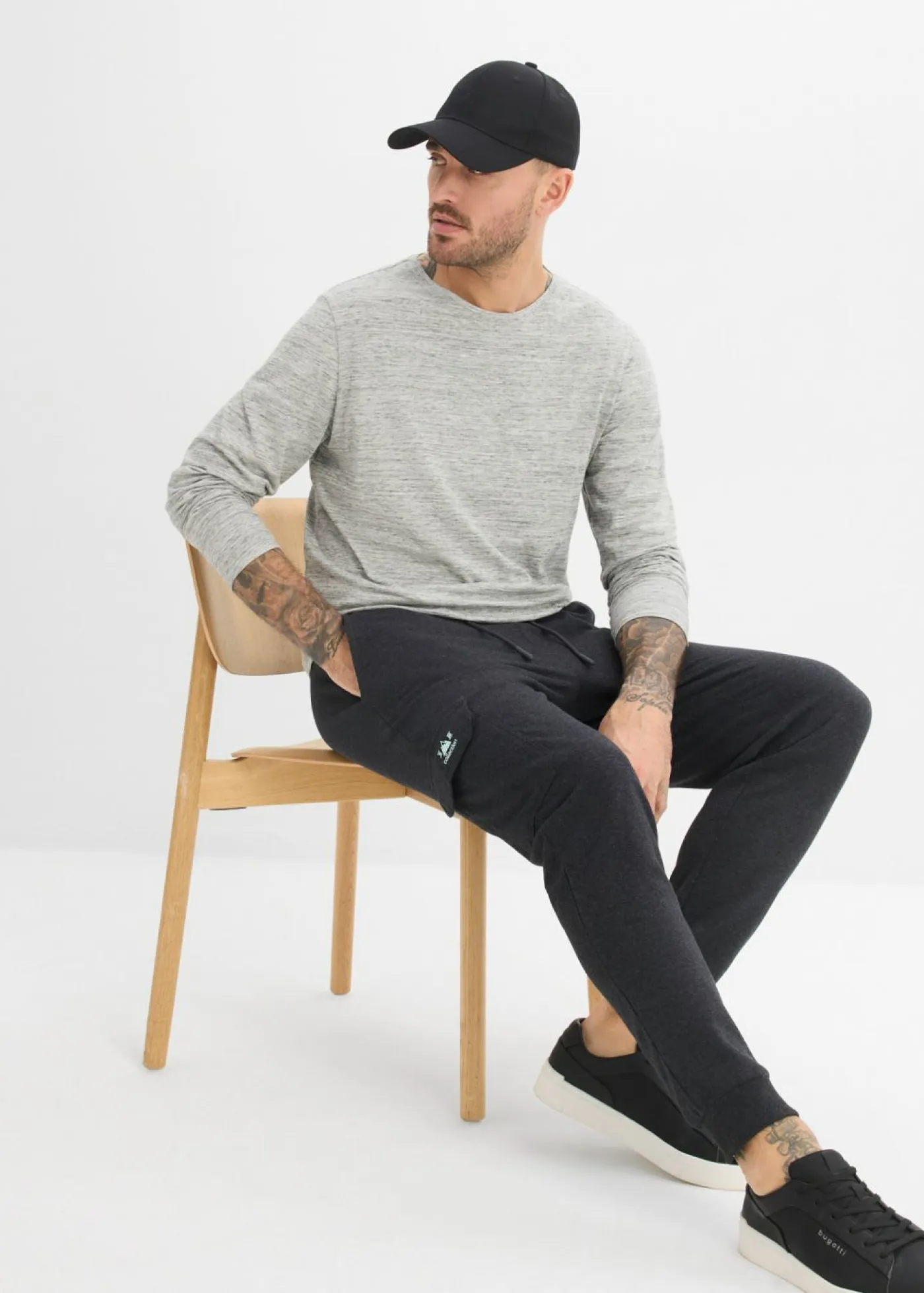 bonprix bonprix Ropa Deportiva|Pantalones>Pantalón de chándal con bolsillos tipo cargo Antracita jaspeado