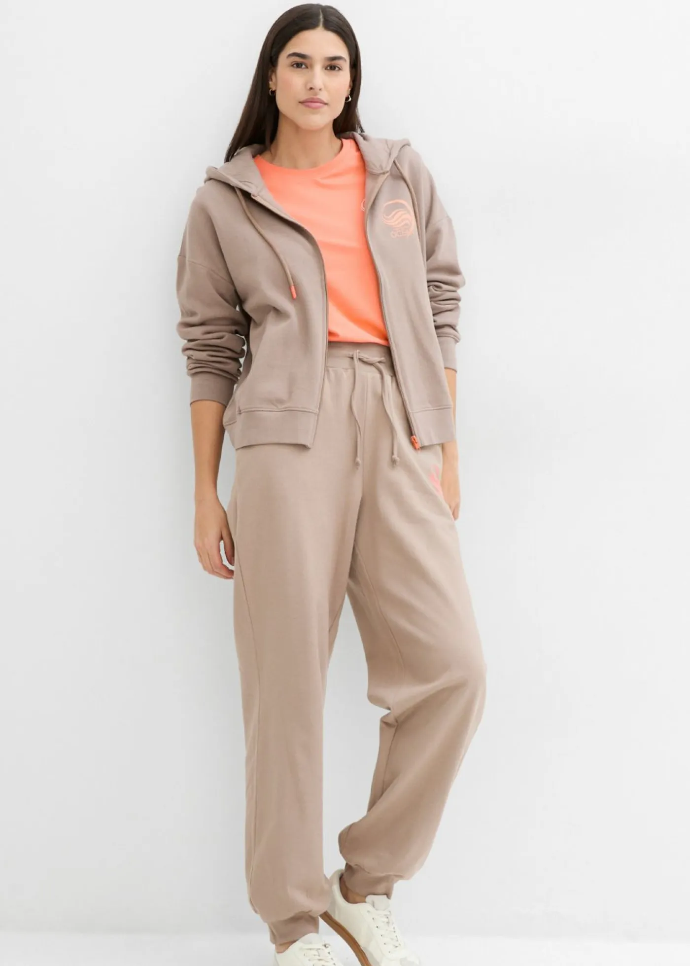 bonprix bonprix Ropa Cómoda|Pantalones>Pantalón de chándal de algodón puro marrón grisáceo-salmón