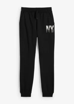 bonprix bonprix Ropa 9 A 16 Años·Pantalones>Pantalón de chándal en suave mezcla de algodón Negro estampado