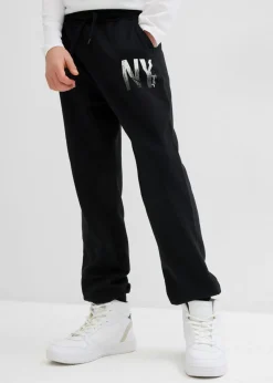 bonprix bonprix Ropa 9 A 16 Años·Pantalones>Pantalón de chándal en suave mezcla de algodón Negro estampado