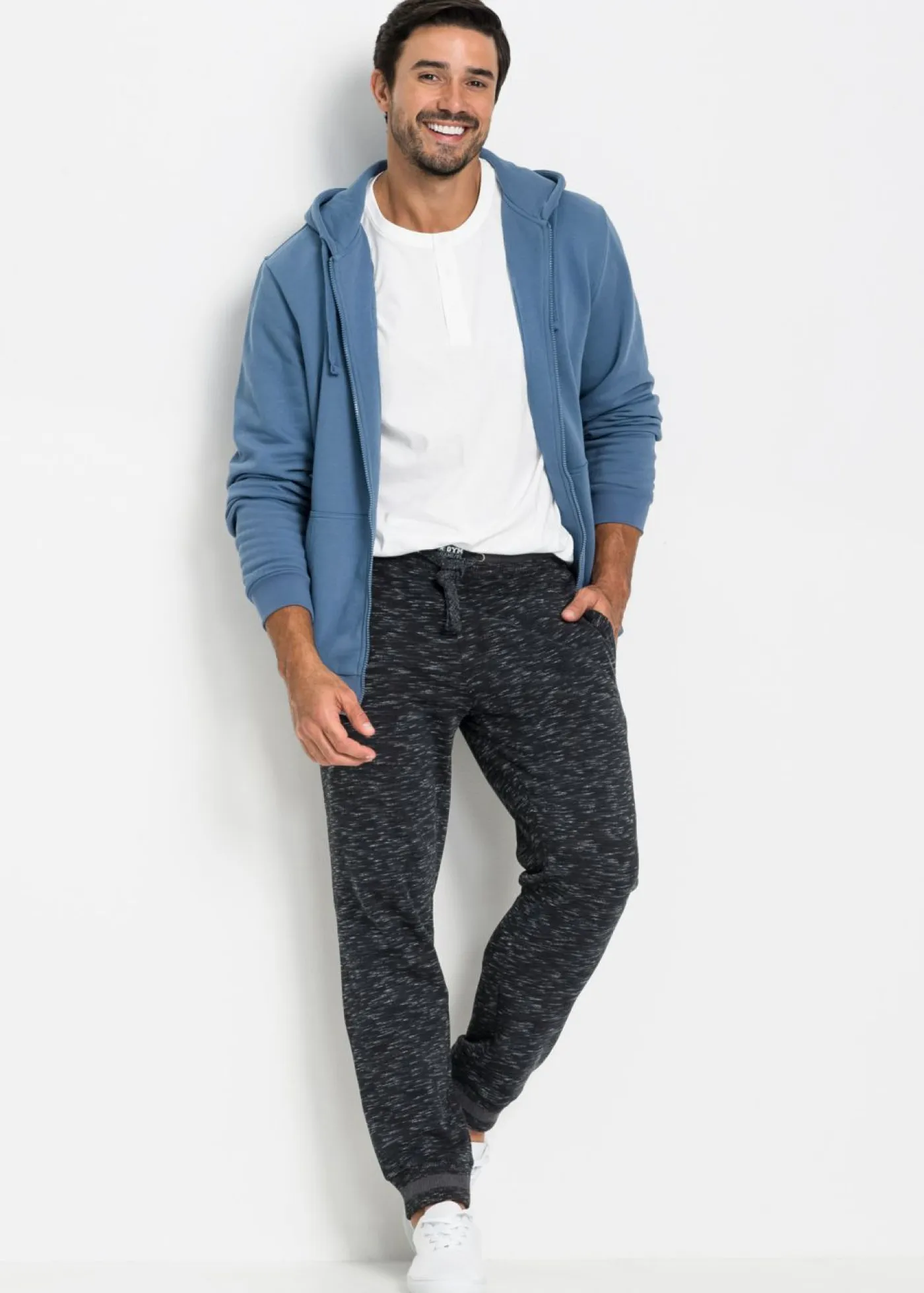 bonprix bonprix Ropa Deportiva|Pantalones>Pantalón de chándal jaspeado con cintura de canalé Negro jaspeado