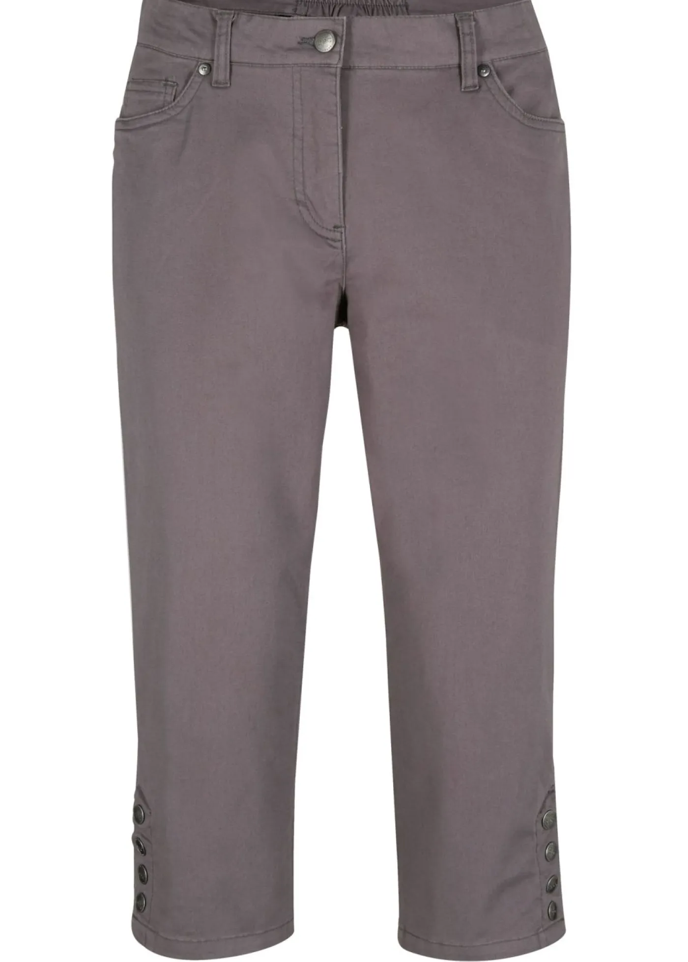 bonprix bonprix Pantalones>Pantalón de corte capri con cintura elástica y botones Gris apizarrado