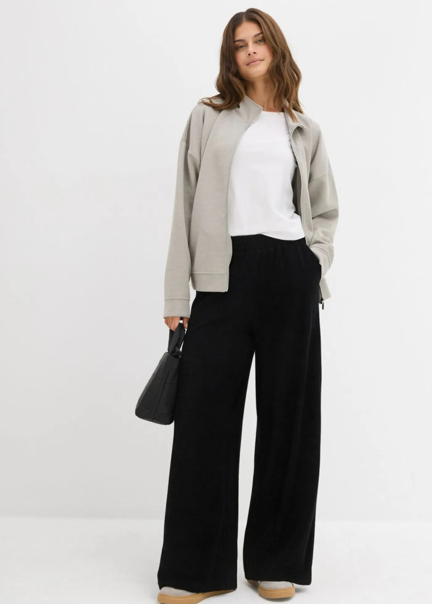 bonprix bonprix Básicos|Pantalones>Pantalón de felpa de punto Negro