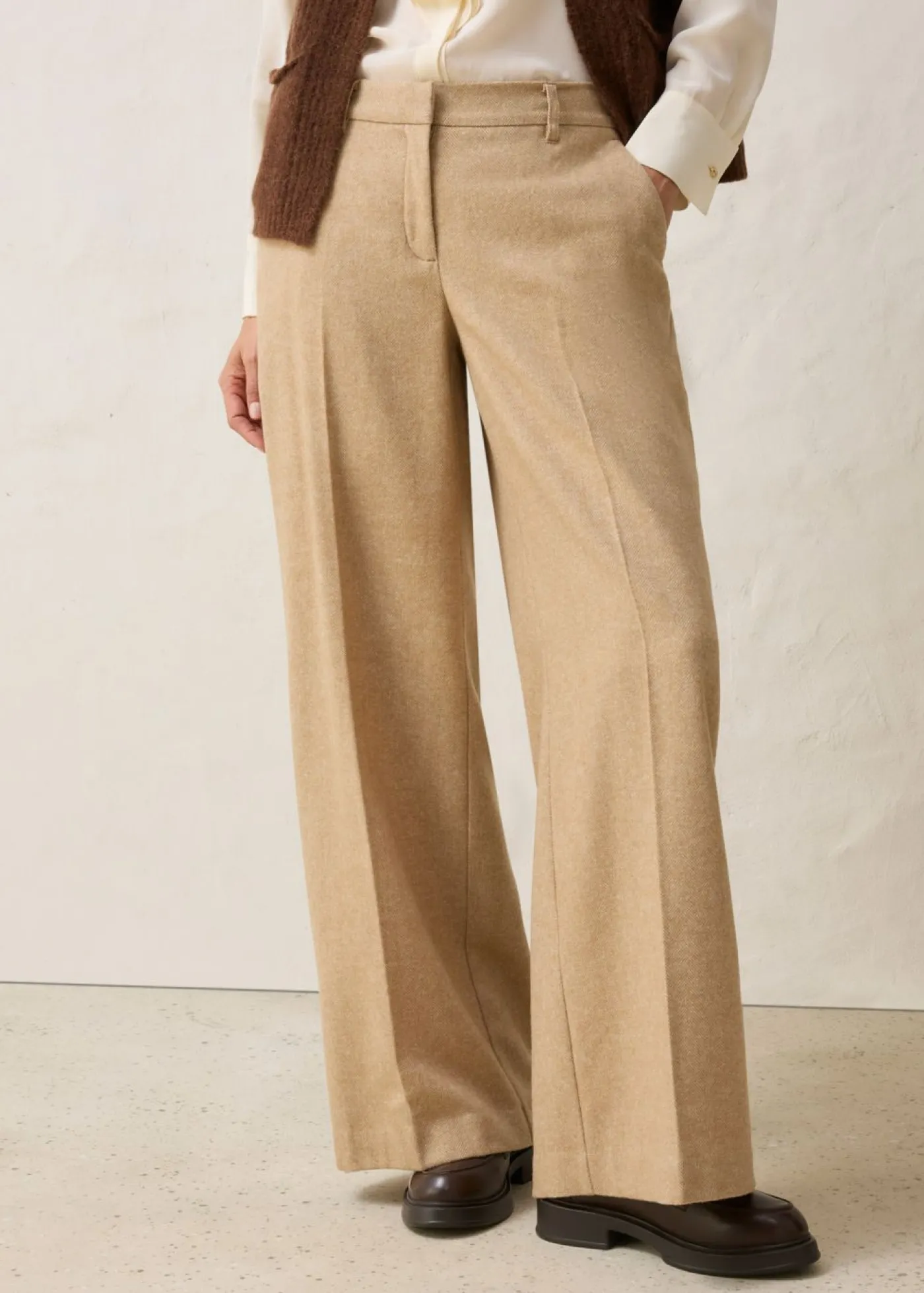 bonprix bonprix Premium|Pantalones>Pantalón de lana con patrón de espiga Beige natural jaspeado