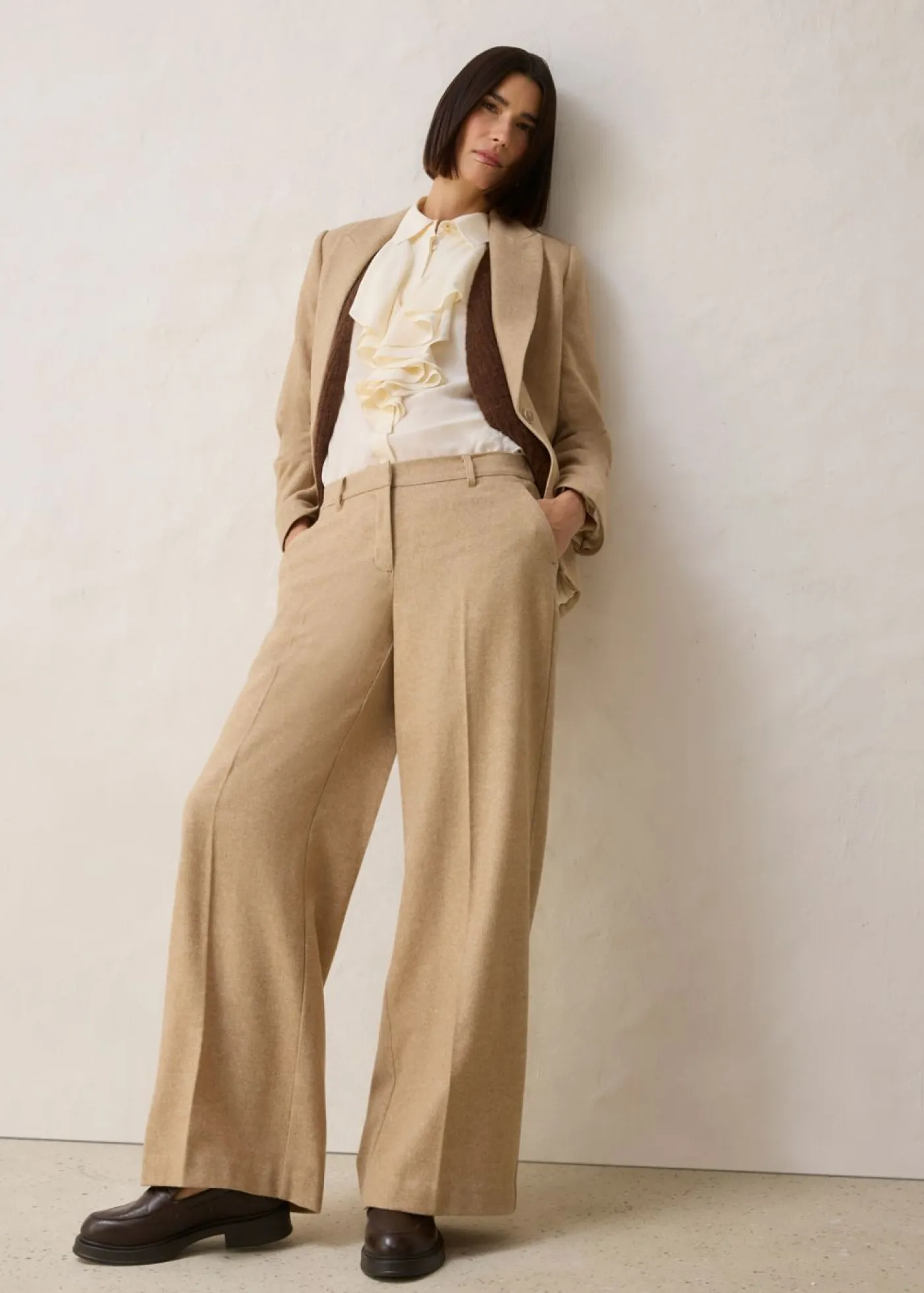 bonprix bonprix Premium|Pantalones>Pantalón de lana con patrón de espiga Beige natural jaspeado