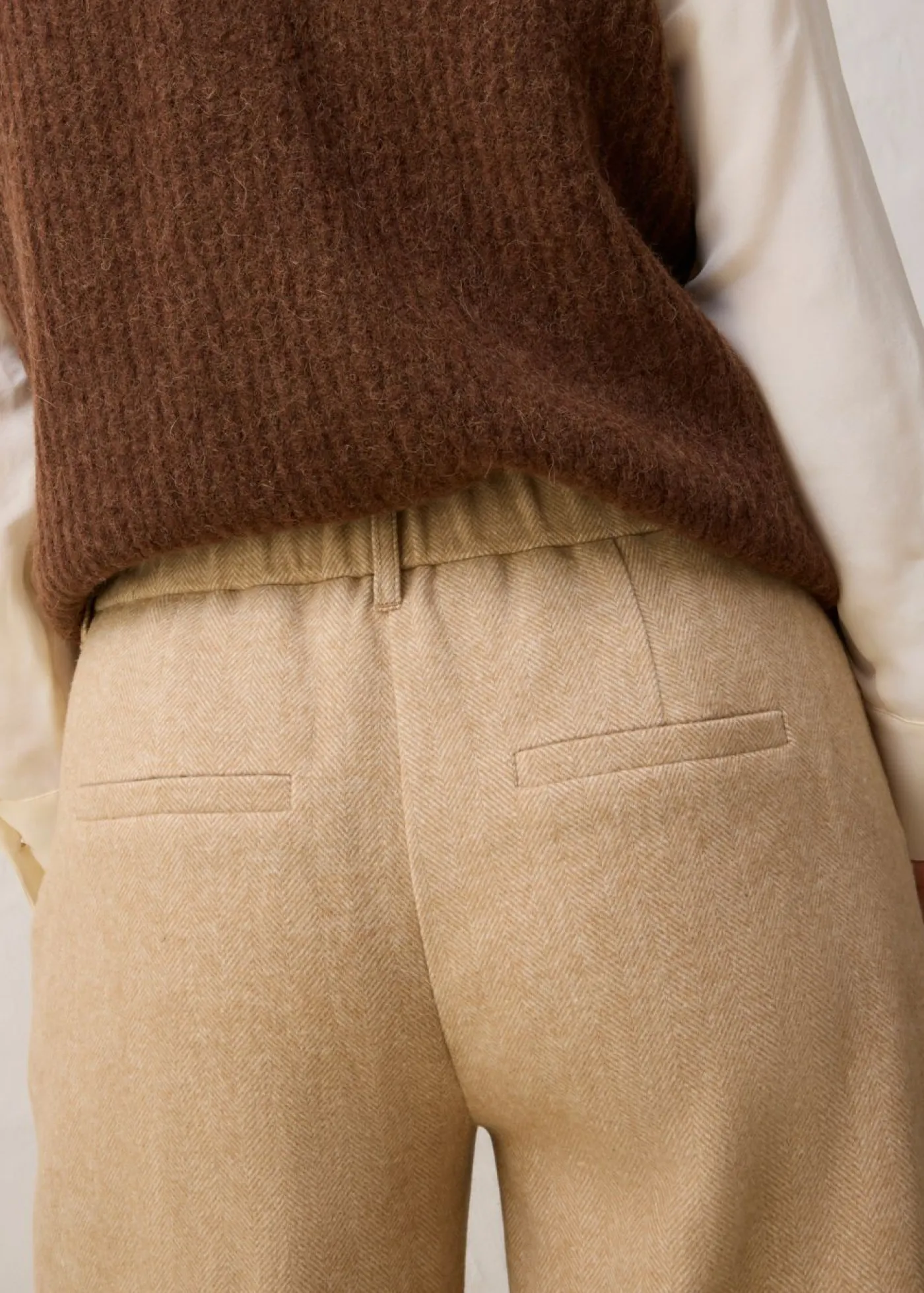 bonprix bonprix Premium|Pantalones>Pantalón de lana con patrón de espiga Beige natural jaspeado