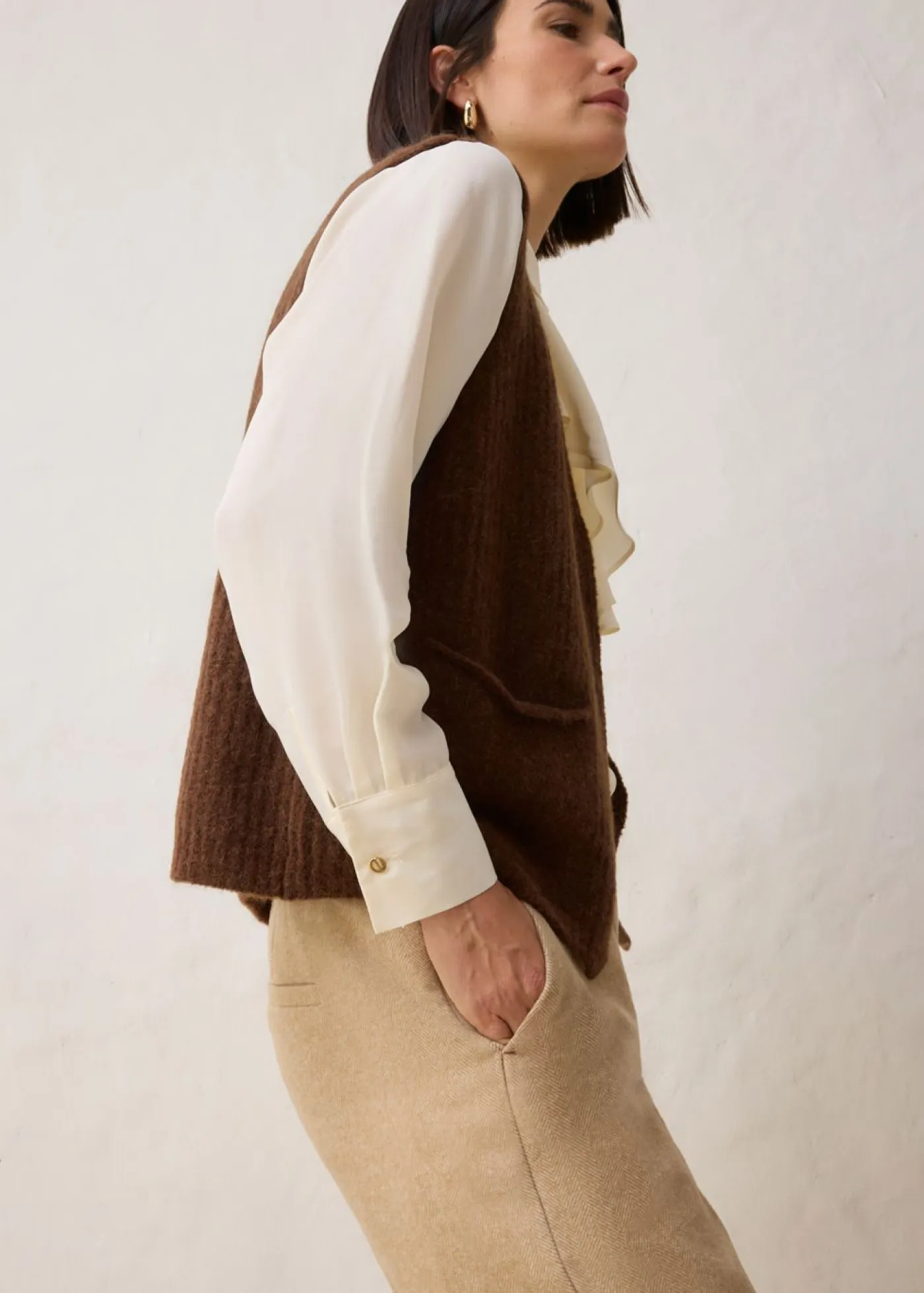 bonprix bonprix Premium|Pantalones>Pantalón de lana con patrón de espiga Beige natural jaspeado