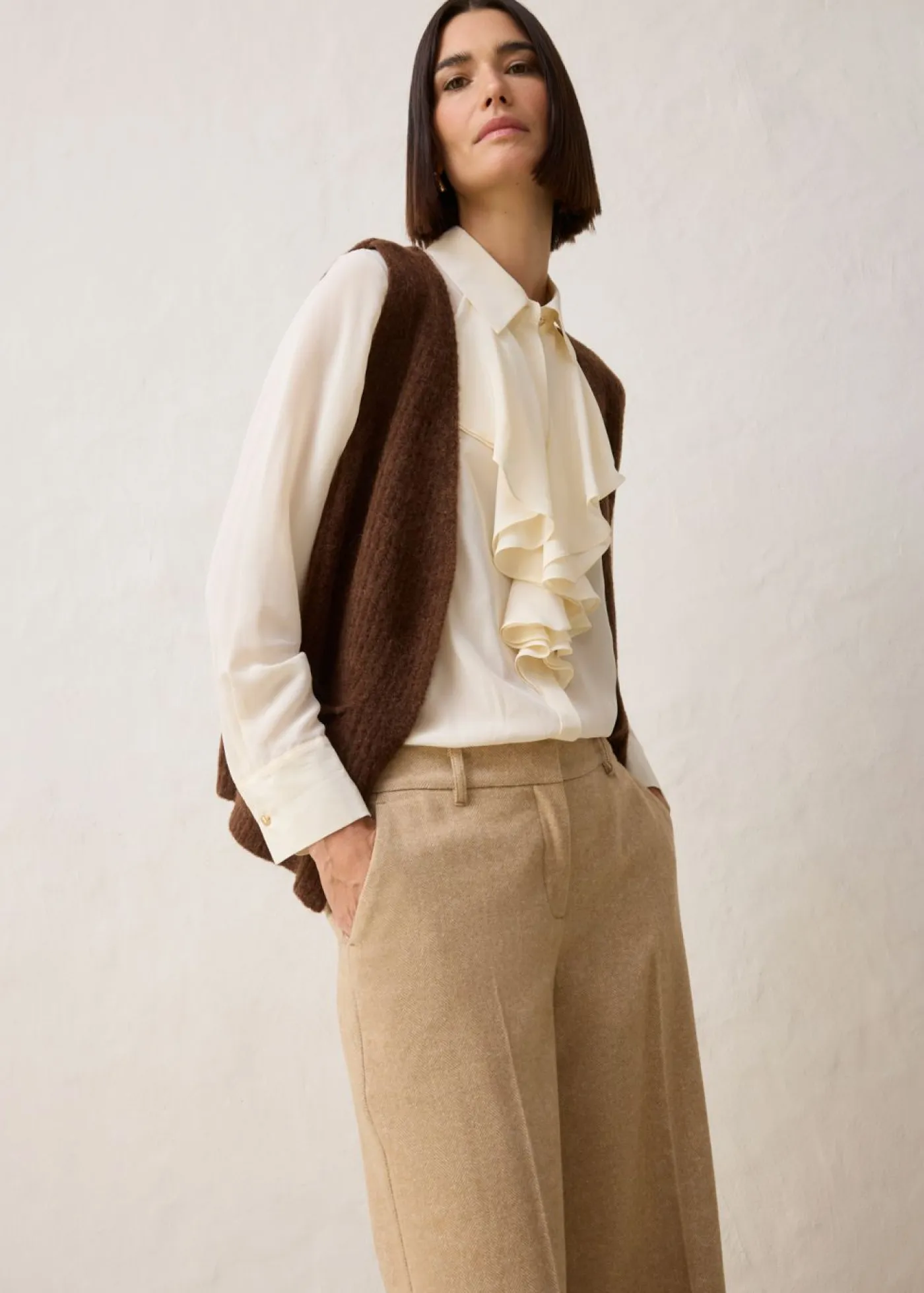 bonprix bonprix Premium|Pantalones>Pantalón de lana con patrón de espiga Beige natural jaspeado