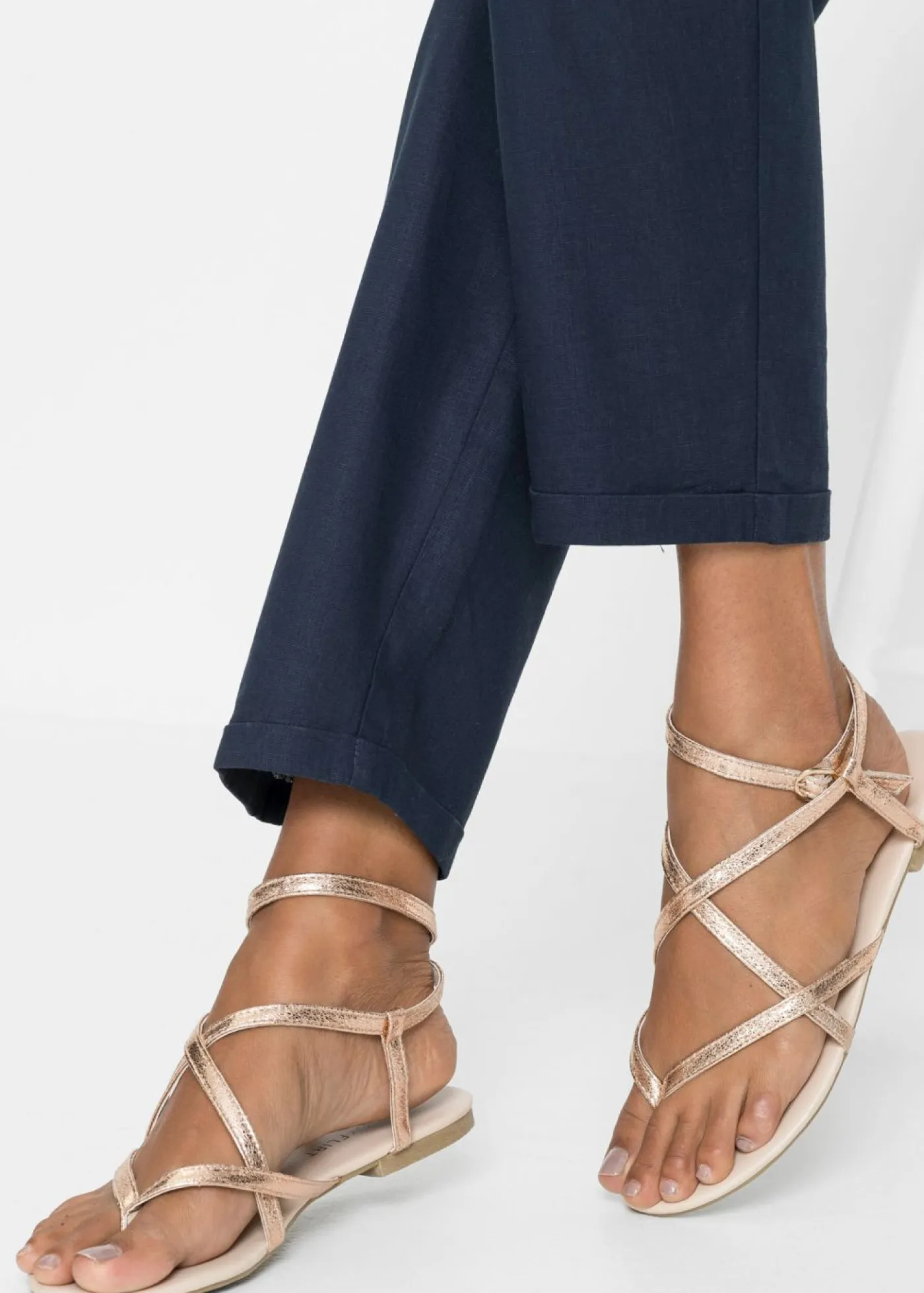 bonprix bonprix Pantalones>Pantalón de lino con cintura elástica Azul marino