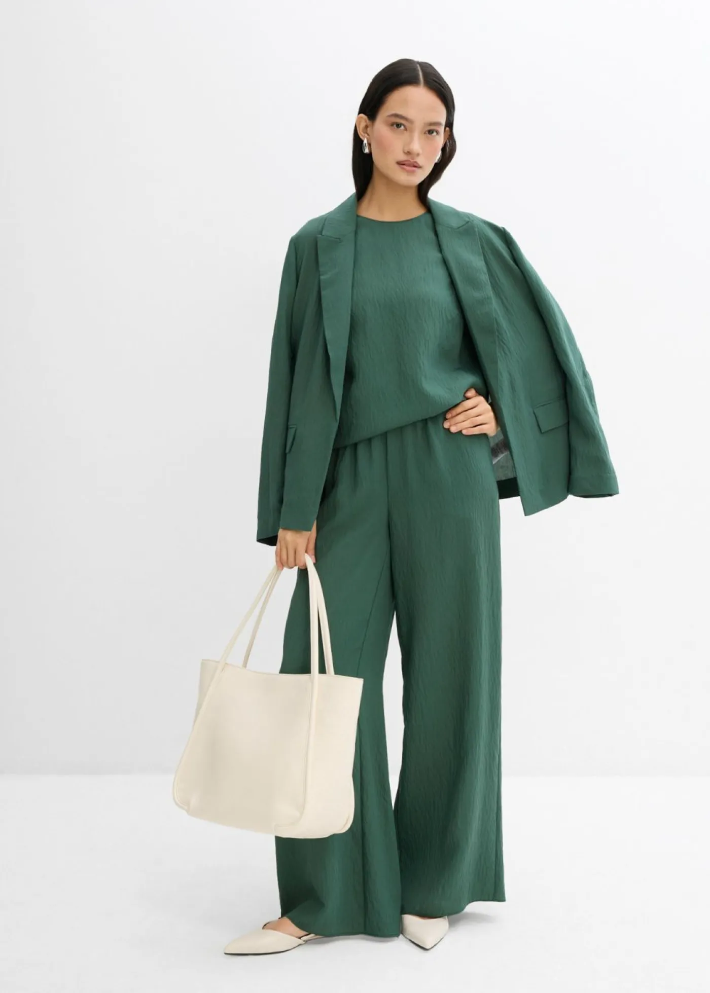 Mujer bonprix bonprix Pantalón de mezcla arrugada de viscosa con estructura