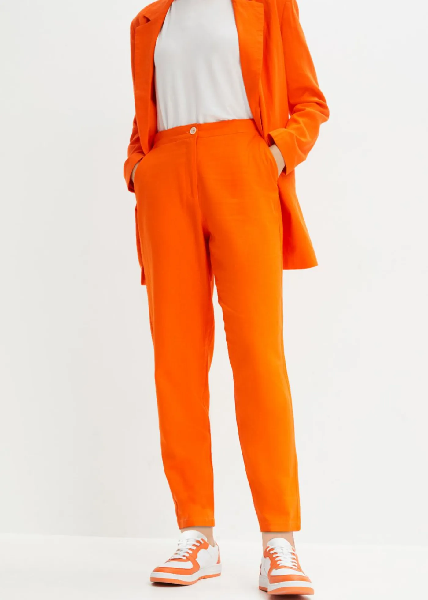 Mujer bonprix bonprix Pantalón de mezcla de lino y viscosa con talle alto y pernera corta