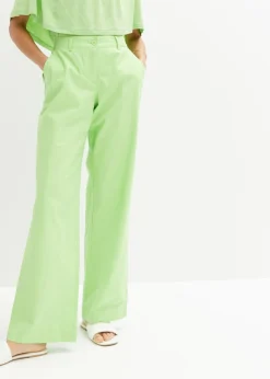 bonprix bonprix Pantalones>Pantalón de mezcla de lino y algodón Verde apio
