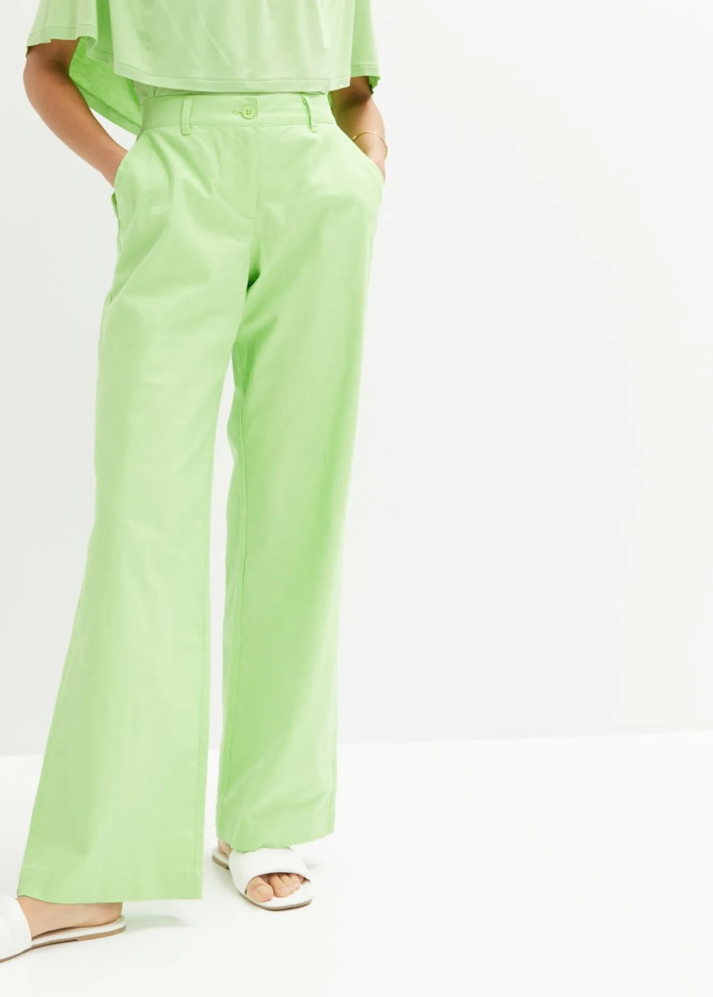 bonprix bonprix Pantalones>Pantalón de mezcla de lino y algodón Verde apio